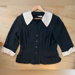 VTG FORMAN & GUMNER Black Blazer with silk Polka Dot collar/ sleeve accents